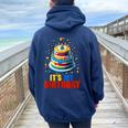 Building Bricks Cake It's My Birthday Boys Girls Build Women Oversized Hoodie Back Print Navy Blue