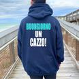 Buongiorno Un Cazzo Divertente Umorismo Sarcastico Detto Felpa con cappuccio oversize da donna con stampa posteriore Navy Blue