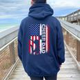 Cheer Dad Vintage American Flag Father Cheerleader Girl Women Oversized Hoodie Back Print Navy Blue
