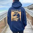 Childless Cat Lady Vintage Coffee Cat Kamala 2024 Women Oversized Hoodie Back Print Navy Blue