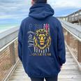Christian Religions Usa Flag Lion Jesus Faith Over Fear Women Oversized Hoodie Back Print Navy Blue