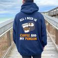 Coffee And My Penguin Pinguino Con Pinguino Felpa con cappuccio oversize da donna con stampa posteriore Navy Blue