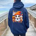 Cute Ghost Reading Book Pumpkins Fall Chocolate Halloween Women Oversized Hoodie Back Print Navy Blue
