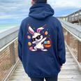 Dabbing Rabbit Pasqua Day Cute Bunny Dab Egg Hunt Ragazzi Bambini Felpa con cappuccio oversize da donna con stampa posteriore Navy Blue