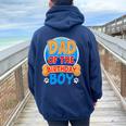 Dad Mom Of The Birthday A Boys Paw Family Matching Women Oversized Hoodie Back Print Navy Blue
