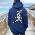 Divertente Scherma Giocatore Coniglietto Bambini Donne Uomini Pasqua Scherma Felpa con cappuccio oversize da donna con stampa posteriore Navy Blue