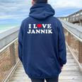 Donna Amo Jannik Matching Girlfriend & Fidanzato Jannik Nome Con Collo A Felpa con cappuccio oversize da donna con stampa posteriore Navy Blue