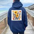 Donna Formica Fiore Cuori Intorno Boho Stile Grafica Con Collo A Felpa con cappuccio oversize da donna con stampa posteriore Navy Blue