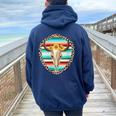 Donna Serape Cow Skull Print Sunflower Leopard Turquoise Con Collo A Felpa con cappuccio oversize da donna con stampa posteriore Navy Blue