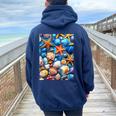 Donna Seashell Starfish Seahorse Tropical Beach Summer Ocean Con Collo A Felpa con cappuccio oversize da donna con stampa posteriore Navy Blue