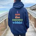 I Am The Enemy Within Rainbow Quote Women Oversized Hoodie Back Print Navy Blue