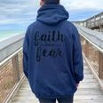 Faith Over Fear Cute Distressed Inspirational Spiritual Tank Top Women Oversized Hoodie Back Print Navy Blue