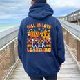 Fall In Love With Learning Teacher Autumn Pumpkin Women Oversized Hoodie Back Print Navy Blue