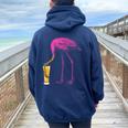 Fenicottero Rosa Bere Birra Divertente Flamingo Felpa con cappuccio oversize da donna con stampa posteriore Navy Blue