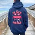 Our Flock Rocks Flamingo Fun Group Matching Women Oversized Hoodie Back Print Navy Blue