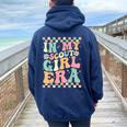 Groovy Scout In My Scout Girl Era Girls Women Women Oversized Hoodie Back Print Navy Blue