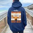 Make Thanksgiving Great Again Autumn Fall Leaves Women Oversized Hoodie Back Print Navy Blue