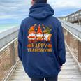 Happy Thanksgiving Fall Autumn Thanksgiving Gnomes Gnomie Women Oversized Hoodie Back Print Navy Blue