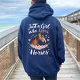 Just A Girl Who Loves Horses Vintage Horse Women Oversized Hoodie Back Print Navy Blue