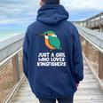 Just A Girl Who Loves Martín Pescadores Pájaros Women Oversized Hoodie Back Print Navy Blue