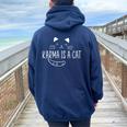 Karma Is A Cat Music Lover Fan Cat Cadeau Pour Les Amoureux Des Chats Sweat à capuche oversize pour femme avec imprimé dans le dos Navy Blue