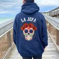 La Jefa Sugar Skullêtements Mexicain Dia De Los Muertos Dead Sweat à capuche oversize pour femme avec imprimé dans le dos Navy Blue
