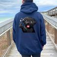 Labrador Nero Divertente Finger-Heart K-Pop Coreano Uomini Donne Felpa con cappuccio oversize da donna con stampa posteriore Navy Blue