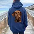 Labrador Retriever Chocolate Lab Mamma Cane Mamma Papà Marrone Felpa con cappuccio oversize da donna con stampa posteriore Navy Blue