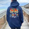 Let The 1St Grade Adventure Begin First Grade Teacher Women Oversized Hoodie Back Print Navy Blue