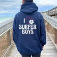 I Love Surfer Boys For Surfing Girls Women Oversized Hoodie Back Print Navy Blue
