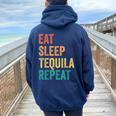 Mangiare Dormire Tequila Ripeti Tequila Divertente Felpa con cappuccio oversize da donna con stampa posteriore Navy Blue