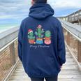 Merry Christmas Cactus Tree Lights Cactus Lover Xmas Women Oversized Hoodie Back Print Navy Blue