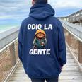 Odio La Gente Gatto Caffè Divertente Sarcastico Ironico Felpa con cappuccio oversize da donna con stampa posteriore Navy Blue