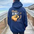 Praise Him With The Strings Bible Psalm Christian Guitar Women Oversized Hoodie Back Print Navy Blue