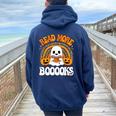 Read More Books Cute Booooks Ghost Pumpkin Teacher Halloween Women Oversized Hoodie Back Print Navy Blue