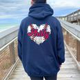 Retro Grunge Philly Baseball Love Heart Baseball Fans Women Oversized Hoodie Back Print Navy Blue