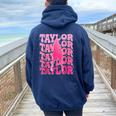 Retro Taylor First Name Personalized 80'S Pink Girl Women Oversized Hoodie Back Print Navy Blue