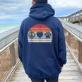 Retro Vintage Peace Sign Heart Paw Sarcastic Joke Women Oversized Hoodie Back Print Navy Blue