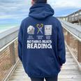 Rock Paper Scissor Reading Book Reading Teacher Bookworm Women Oversized Hoodie Back Print Navy Blue