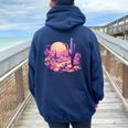 Saguaro Cactus Arizona Desert Cute Moon Pastel Purple Pink Women Oversized Hoodie Back Print Navy Blue