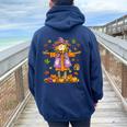 Scarecrow Autumn Fall Season Pumpkin Thanksgiving Halloween Women Oversized Hoodie Back Print Navy Blue