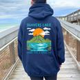Shavers Lake Shark Free And Unsalted Nature Lover Women Oversized Hoodie Back Print Navy Blue