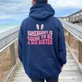 Somebunny Sta Per Essere Una Sorella Maggiore Annuncio Di Gravidanza Felpa con cappuccio oversize da donna con stampa posteriore Navy Blue