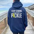 Stop Staring At My Pickle Sarcastic Adult Humor Women Oversized Hoodie Back Print Navy Blue
