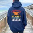 I Survived My Mom's Dottorato Laurea Divertente Mamma Laurea Felpa con cappuccio oversize da donna con stampa posteriore Navy Blue