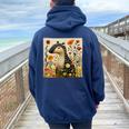 Tapiro Con Fiori Intorno Stile Boho Grafica Felpa con cappuccio oversize da donna con stampa posteriore Navy Blue