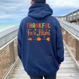 Thankful For Him Couples Fall Matching Couple Thanksgiving Women Oversized Hoodie Back Print Navy Blue