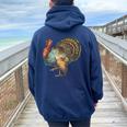 Thanksgiving Retro Vintage Turkey Fall Thankful Thanksgiving Women Oversized Hoodie Back Print Navy Blue
