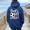 That's My Soccer Senior Mom 2025 Soccer Senior Mama 2025 Women Oversized Hoodie Back Print Navy Blue