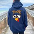 Turkey Face Leopard Headband Womens Thanksgiving Pilgrim Women Oversized Hoodie Back Print Navy Blue